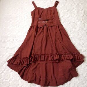 Scarlet Darkness Fit Flare Dress Brown High Low Buckle Sweetheart Large Women L